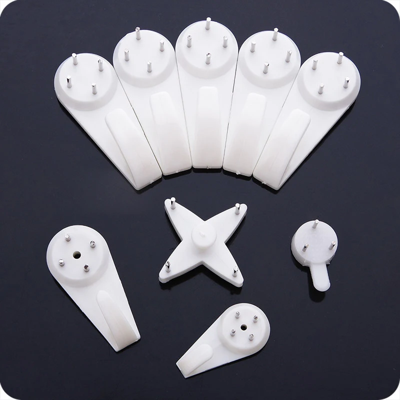 Wall Hooks Adhesive Hooks Picture Frame Hangers 10Pcs White Photo Picture Wall Hooks Strong Load-Bearing Wall Studs Hidden Nail Invisibl Hanger Seemless Plastic Steel Nail