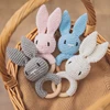 Wooden Baby Rattle Crochet Beige Rabbit Cute Shape Attracts Baby's Attention Newborn Stuffed Animal Organic Rattle Ideas Props 6