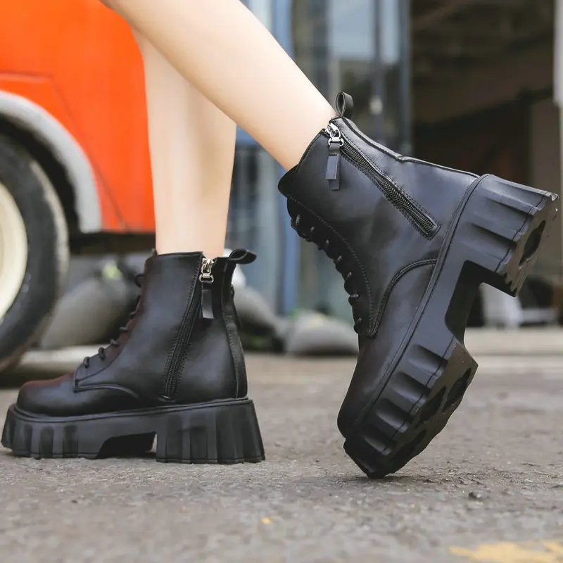 Botines de tacón alto para mujer, botas de plataforma de tamaño, con cremallera lateral de cuero PU negro, zapatos sexys estilo gótico Punk, Invierno|Botas hasta el tobillo| - AliExpress