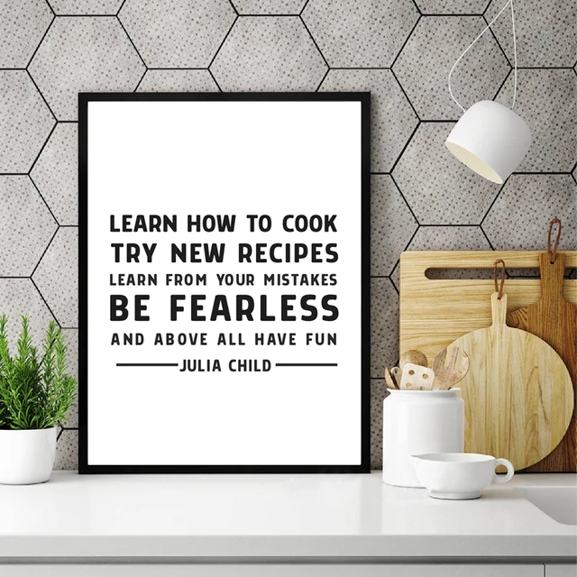 Portrait of Julia Child with a vintage kitchen background