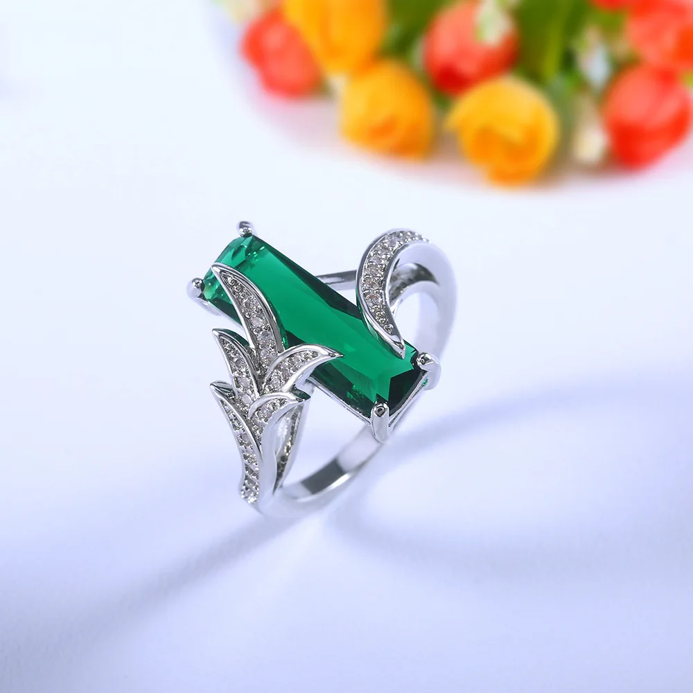 New Arrival Creative Personality Embedding Green Stone Square Rainbow Colors Shine Crystal Ring For Women Wedding Jewelry Gifts | Украшения