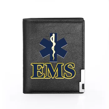 

New Fashion Emergency Medical Services Printing Black Pu Leather wallet Men Bifold Credit Card Holder Short Purse Male