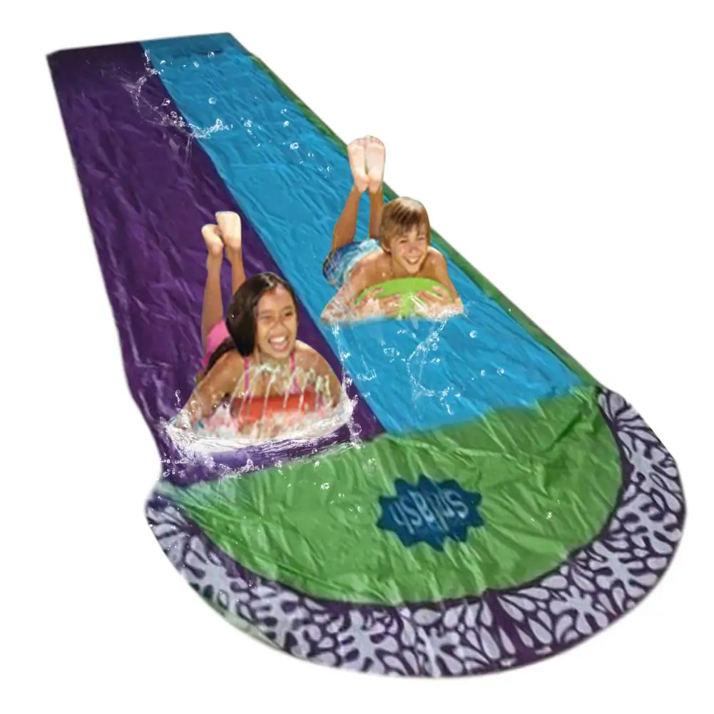 4.8x1.4m Surf 'N Double toboggan aquatique pelouse toboggans pour enfants été piscine jeux jouets arrière-cour en plein air vague Rider