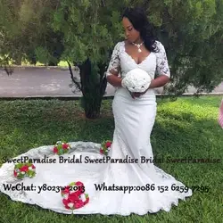 2020 прозрачное кружевное свадебное платье Русалка с 1/2 длинным рукавом Часовня Поезд v-образный вырез африканские женские Свадебные платья