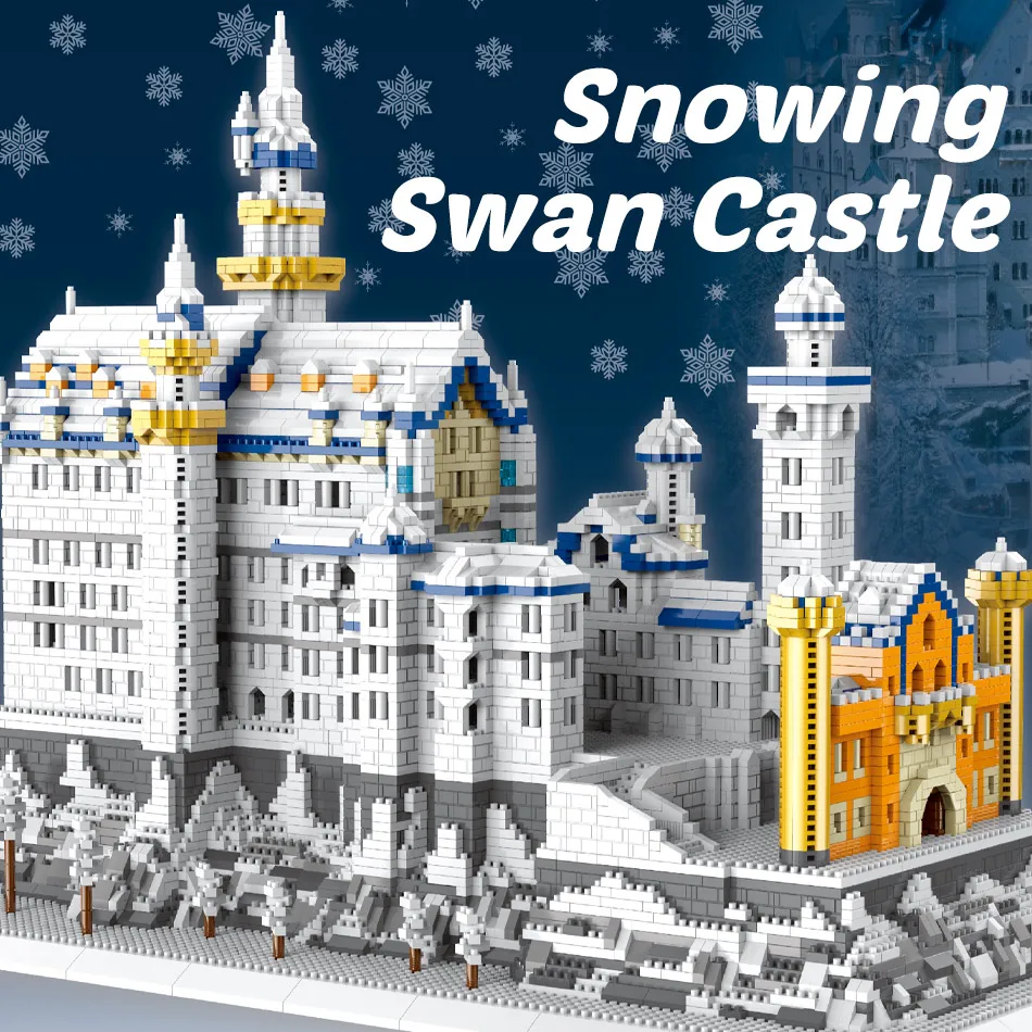 8288pcs creator ville architecture Snowfall Swan Castle Diamond Building Blocks