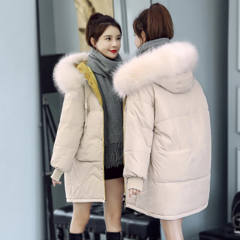 

Women Winter Jacket Long Coat Parkas Mujer 2019 Warm Thick Padded Hooded Fur Collar Female Outwear Oversized Parka winterjas