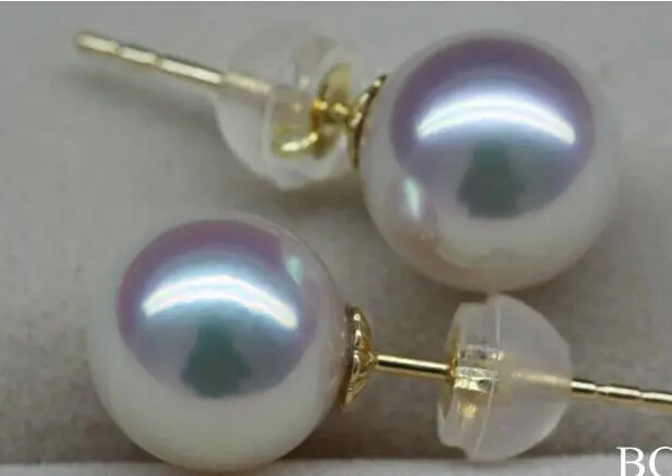 charming AAA round 10-11mm south sea white stud pearl earring 14k