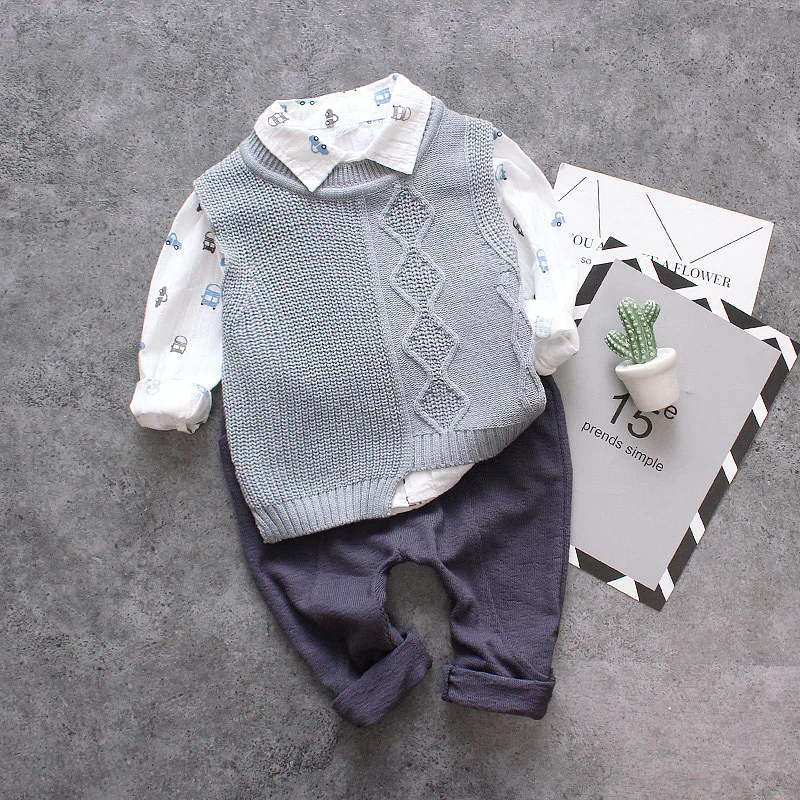 

2019 Korean Version Three-piece Set Boys Autumn Dress Baby Children's Clothing Long Sleeves Cartoon Casual Toddler Boys Clothes