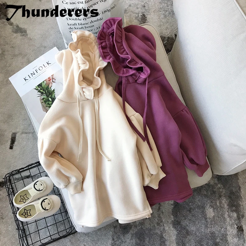 Thunderers/весенне осеннее плотное детское платье с капюшоном теплое милое