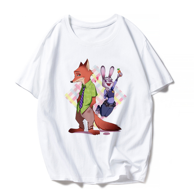 Look Fashion Fox Nick Rabbit Judy Graphic T Shirt Adult Unisex Tops Base Funny Girl Boy Disney Zootopia Kids Tshirt