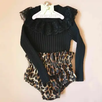 

Autumn Newborn Baby Girl Clothes Lace Knitted Romper Leopard Shorts Pants Outfit