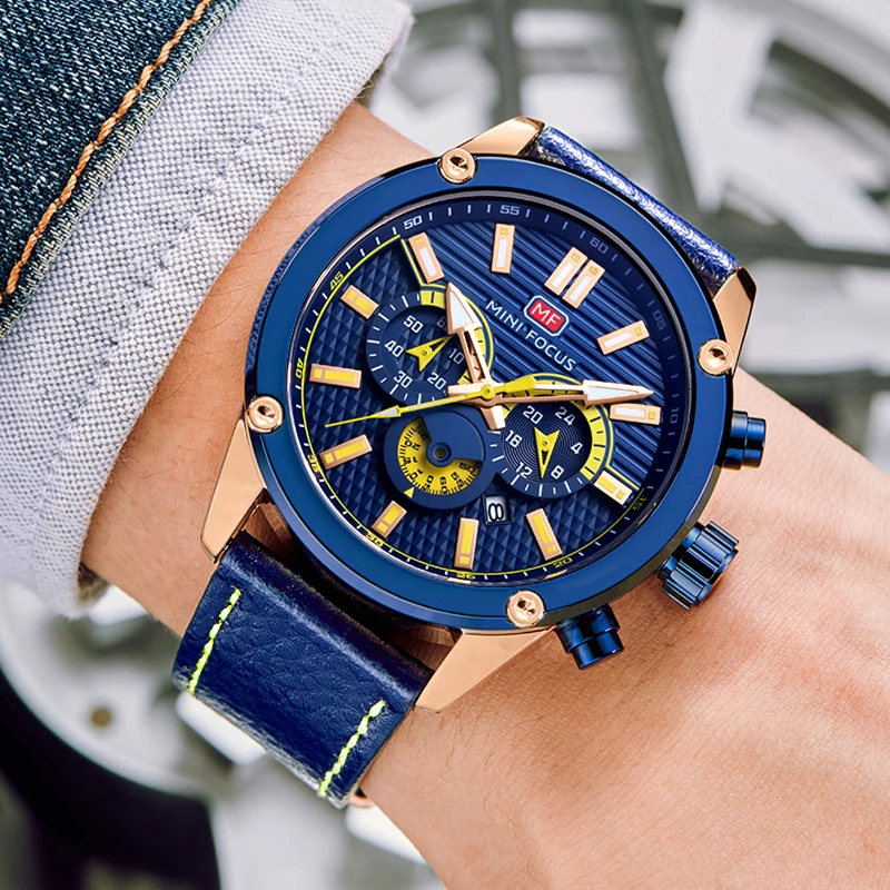 MINI FOCUS Sport Watches For Men Watch Military Leather Watch Men Luminous Chronograph Man Watch 2019 Brand Luxury Wristwatch