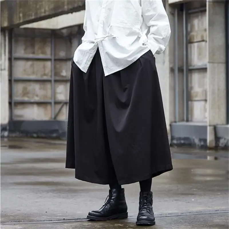Men's nine minutes trousers spring and summer new men's loose skirt trousers black men's and women's style yamamoto style