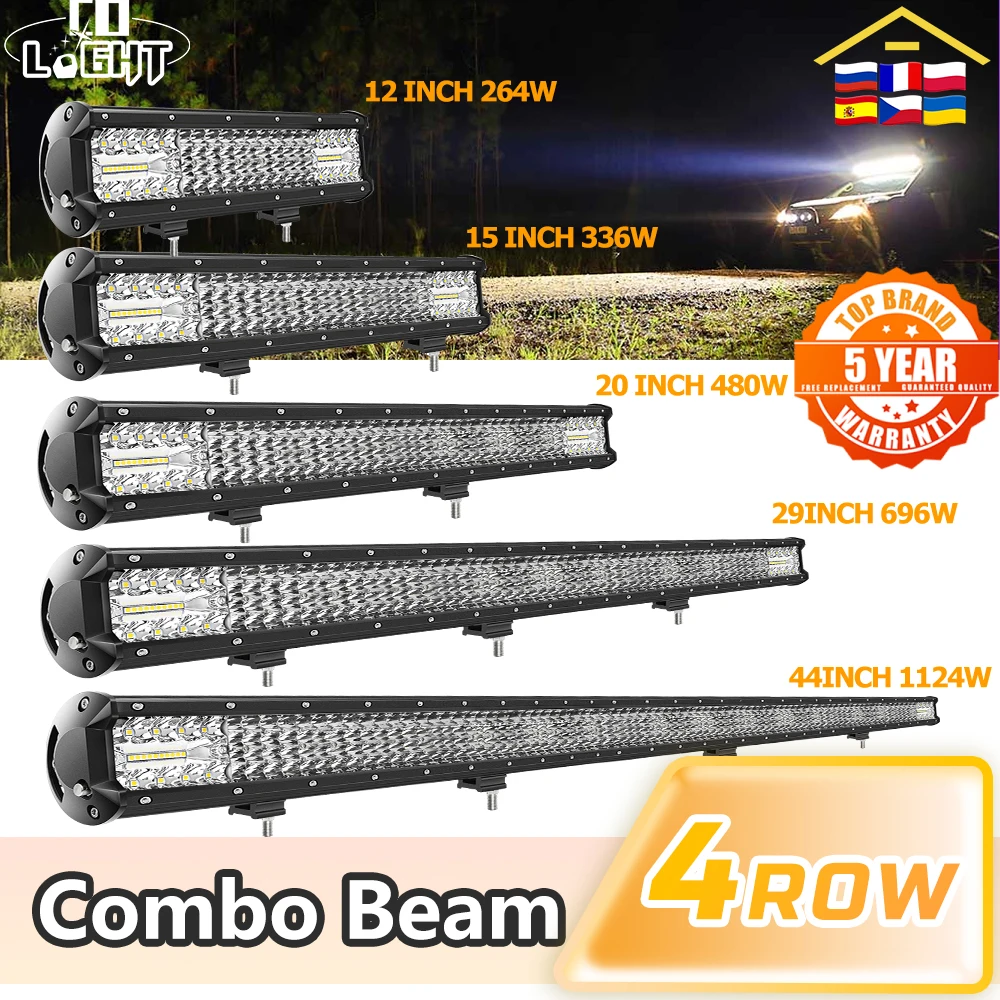 Co Light 12 15 20 29 44 Pollici Camion Dritto Led Bar Offroad Combo 4 File Led Light Bar Per Trattore Auto Pickup Auto 4Wd 4X4 Suv Atv