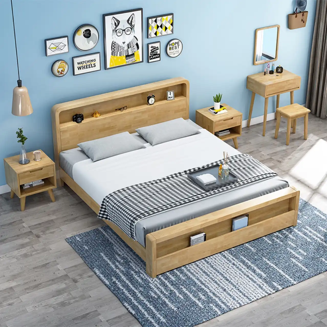 北欧スタイルの木製ベッドラバーウッド1 8メートルモダンシンプルダブルベッド収納ベッド結婚式のベッド家具木製高ボックスベッド Aliexpress