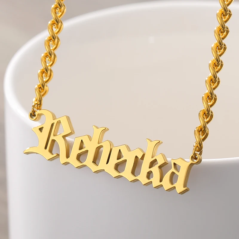 

Personalized Custom Name Necklace Pendant Gold Color 3mm Cuban Chain Customized Nameplate Necklaces for Women Men Handmade Gifts