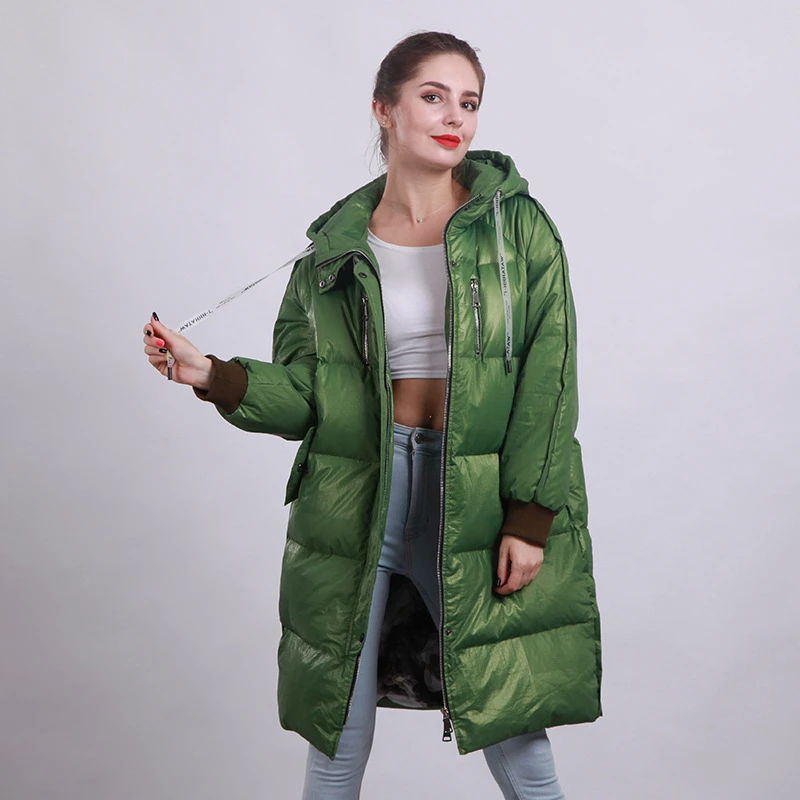 

High quality Fashion Down jacket Women 2019 New Long Hooded Casual Loose Winter Parka Warm white duck Down Coat W204