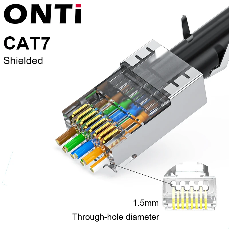 ONTi 10/50/100pcs CAT5E CAT6 CAT7 Plug RJ45 Connector 50U Gold Plated End Pass Through Network Cable Modular 8P8C Connector 