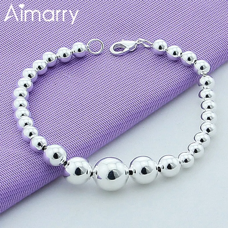 

Aimarry 925 Sterling Silver Charm Smooth Bead Bracelet For Women Engagement Wedding Gifts Fashion Jewelry