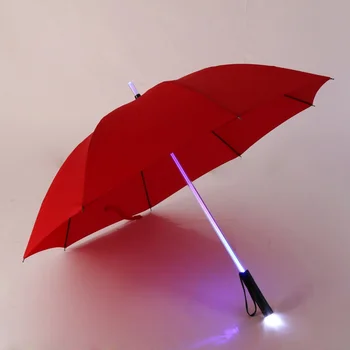 

Long-handle Umbrella LED Light Laser Light Up Golf Umbrellas Changing On The Shaft/built In Torch Flash Umbrella Rain Gear