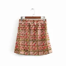 Элегантная красная шерстяная клетчатая юбка Женская Ретро Осенняя мини-юбка Женская высокая уличная ретро-юбка