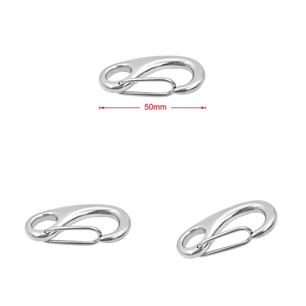 3x Boat Marine Clip 50mm Stainless Steel Snap Hook Carabiner