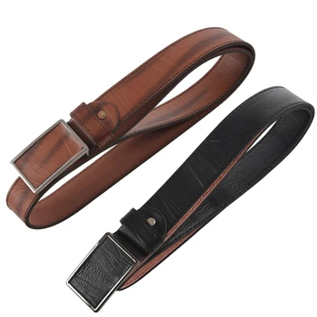 

2x Men's Leather Belt Metal Buckle Automatic Clasp 39-43 Inch Coffee & Black