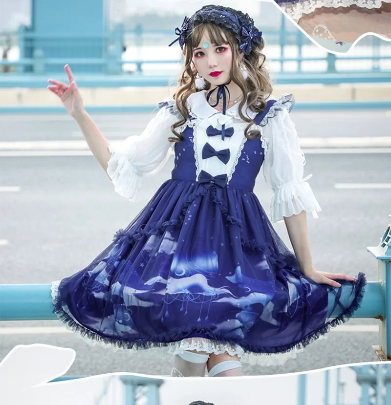 

Palace princess sweet lolita dress vintage lace bowknot cute printing slim victorian dress kawaii girl gothic lolita jsk cosplay