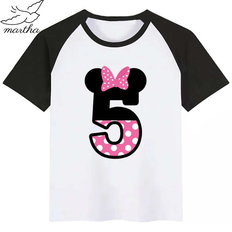 BlackE Розовая футболка для мальчиков и девочек с надписью «Happy Birthday» и цифрой 1-9, забавная футболка с мультяшным мышонком Забавная детская одежда детская летняя футболка для малышей - Цвет: BlackE