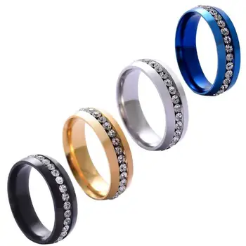 

Fashion High-grade Single Row Stainless Steel Couple Ring With Diamond Fine Jewelry Accessories Hand Decoration Gift