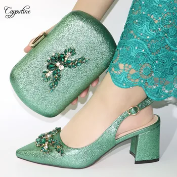 

Popular green pumps with purse set high heel shoes and handbag set VC187 ,heel height 6.5cm