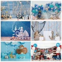

Sea Theme Nautical Rudder Starfish Backdrop Wooden Splint Board Sailor Photography Backdrop Baby Portrait Cake Smash Photo Shoot