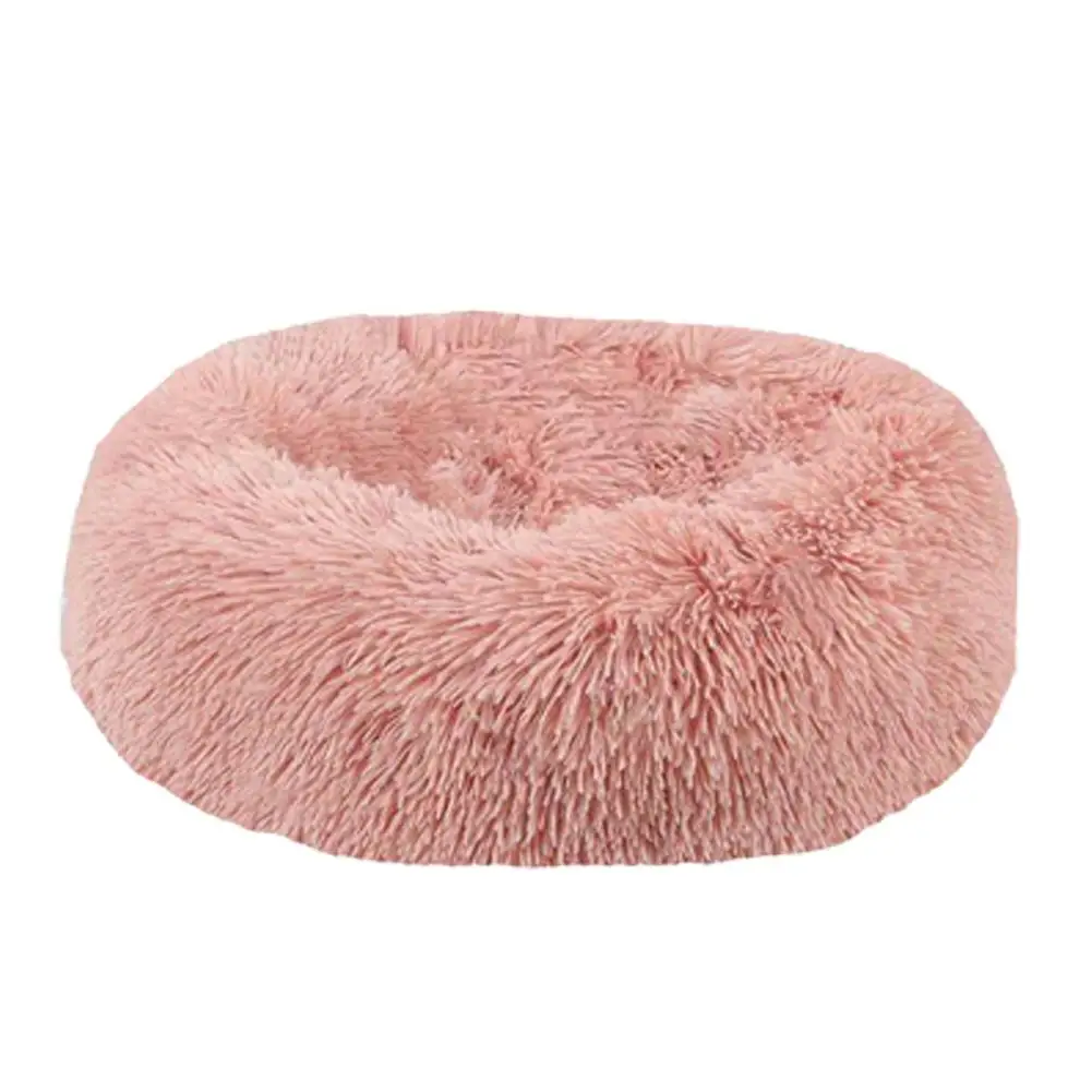 Круглый плюшевый домик для кошек мягкий длинный плюшевый коврик для кошки питомник зимнее теплое тканевое гнездо для собаки кошки щенка спальное одеяло - Цвет: Pink