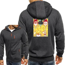 Jujutsu kaisen desenhos animados bonito hoodies dos homens casuais solto zip jackets japão anime hip hop sweatshirts casaco harajuku masculino outerwear