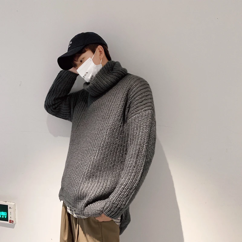 Ceny Zimowy Sweter z golfem mężczyźni ciepła moda jednokolorowy Casual dzianinowy Sweter męski luźny Sweter z długim rękawem odzież męska M 2XL