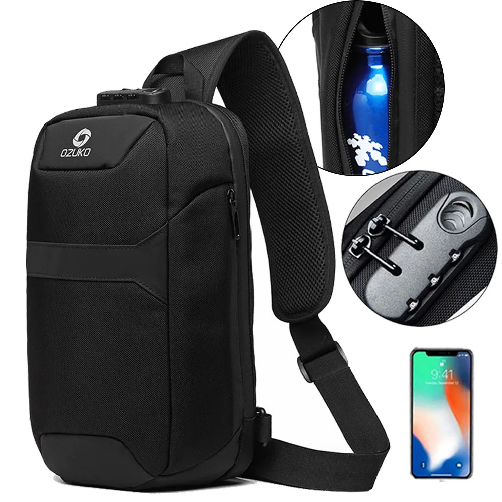

Anti-theft Men Crossbody Bags for 10.5" iPad Men Chest Pack Bag USB Charging Male Shoulder Messenger Bag Sling Waterproof Travel