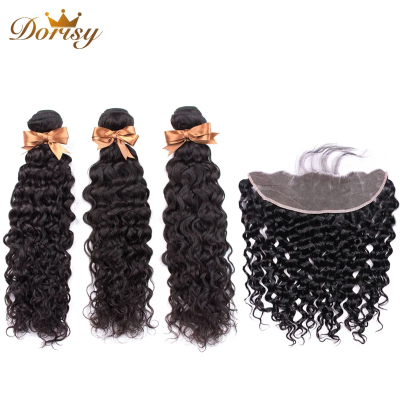

Water Wave Bundles with Frontal Brazilian Human Hair Bundles with Closure Lace Frontal with Bundles Dorisy Non Remy Hair