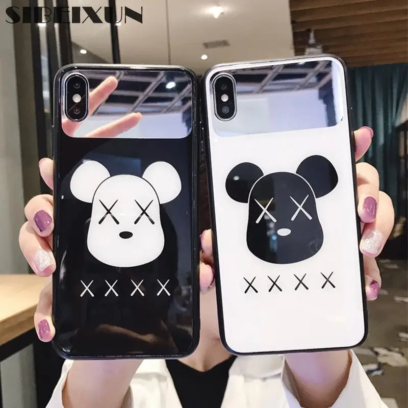 

Luxury Violent Bear Mirror Phone Case For iPhone 7 6 6S 8 Plus X 10 XR XS XS Max Makeup Plating Silicon frame Case Coque