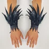 2pcs Lace Feather Wrist Cuffs Black Real Natural Dyed Rooster Feather Arm Warmers Party Cosplay Costume Accessory Feather Gloves ► Photo 1/6