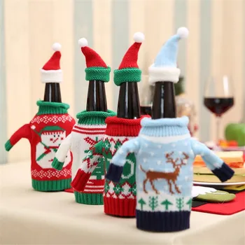 

PKG026(1), Knit Sweater Snowman/Elk/Joy/Tree Wine Bottle Cover Bags Holder Christmas Decorations For Home Party Dinner Table