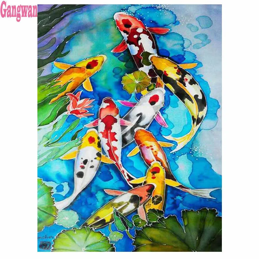 Koi pattern Diamond Painting Lotus Leaf Fish graph DIY Embroidery sale Cross Stitch kits Mosaic Picture home Decoration | Дом и сад