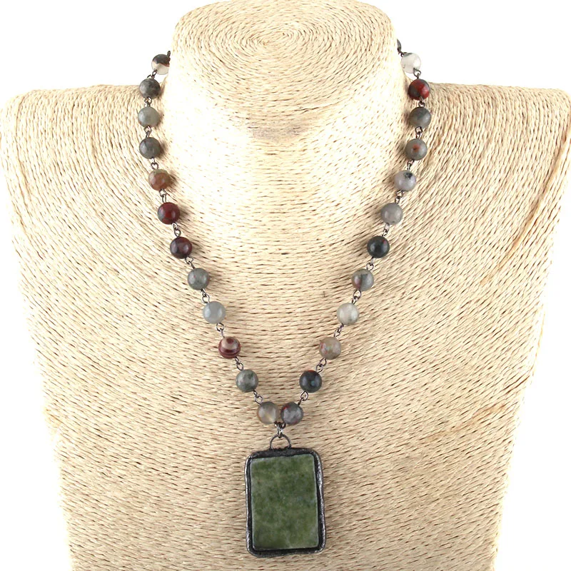 Модное ювелирное изделие, натуральный камень, четки, цепочка, камень, ниспадающее ожерелье на шею, женское этническое ожерелье - Окраска металла: 2
