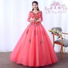 Бальные платья, новые Бальные платья с длинным рукавом, кружевные платья с цветами размера плюс, на шнуровке, на заказ, бальные платья для выпускного бала, бальные платья