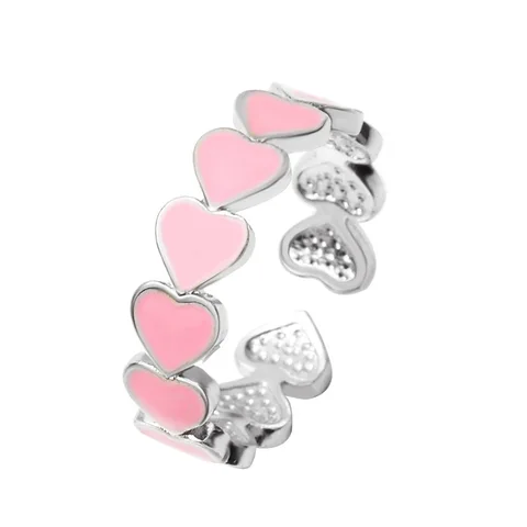 Vintage Bohemia Pink Enamel Love Heart Opening Ring Cute  Finger Rings For Women Girl's Rock Jewelry Gift For Girlfriend