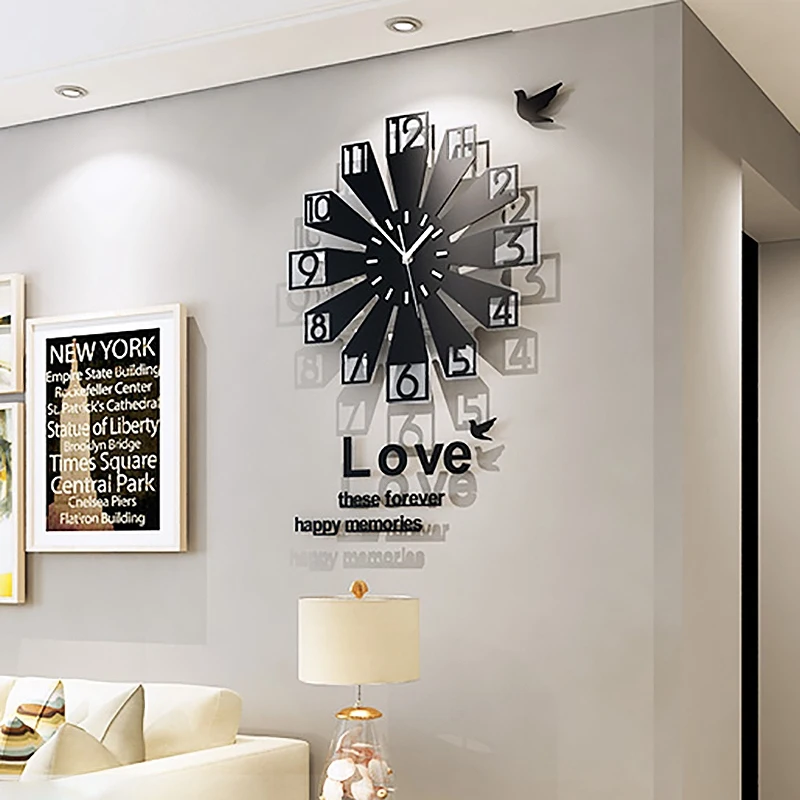 Silent Wall Clock Modern Design 3D Digital Quartz Decorative Clocks Acrylic Wall Stickers Living Room