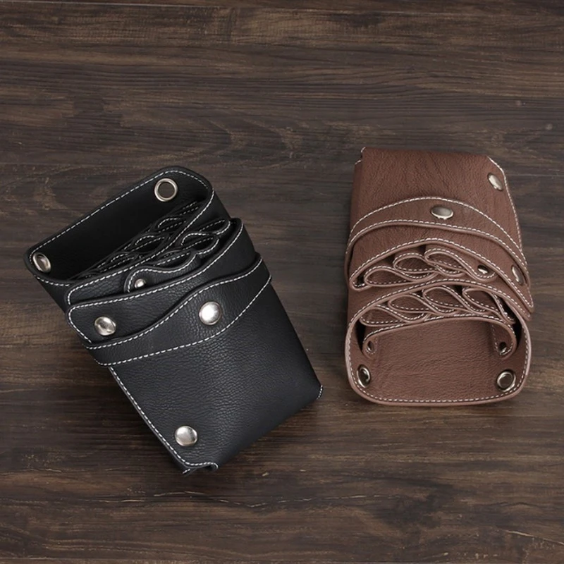 Brown Leather Hair Style Scissors Tools Clips Bag Hairdressing Pouch Case Scissor with Waist Shoulder Belt Accessory |