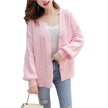 

2019 women solid v neck cardigan soft warm sweater autumn winter casual