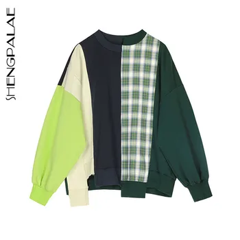 

SHENGPALAE 2020 New Spring Women Splice Hit Color Sweatshirt Hooded Pullovers Fashion Female Casual Oversize Jumper ZA3222