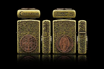 

Lighter Zorro Kerosene Lighter Copper Stamping Bronze Knurling Pure Brass Shell Five-sided Etching Priest