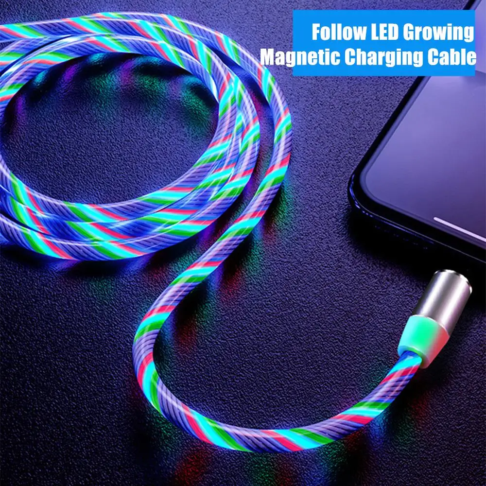 Светодиодный магнитный USB кабель для передачи данных и зарядки iPhone 11 Pro Xiaomi Note 10 Mi 9